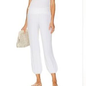 Hatch White Lightweight Gauze Cropped Cotton Pull-On Jogger Beach Pants